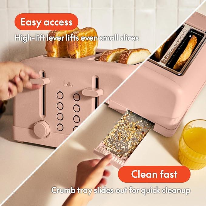 bella 4 Slice Toaster 6 Setting Shade Control with Reheat &amp Cancel Buttons Removable Crumb Tray Anti Jam &amp Auto Shutoff 900 Watt Blossom
