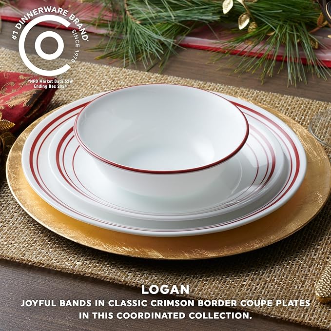 Corelle Logan 12 Piece Dinnerware Set Service for 4 Triple Layer Chip &amp Crack Resistant Glass Plate and Bowl Sets