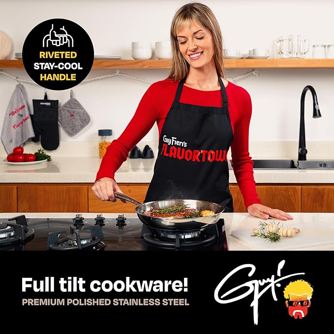Guy Fieri's Flavortown 10.3 Stainless Steel Frying Pan - Tri-Ply Base with Stainless Stay Cool Handles Oven Safe up to 500°F Induction Cooktop Compatible Versatile Cookware for Every Kitchen