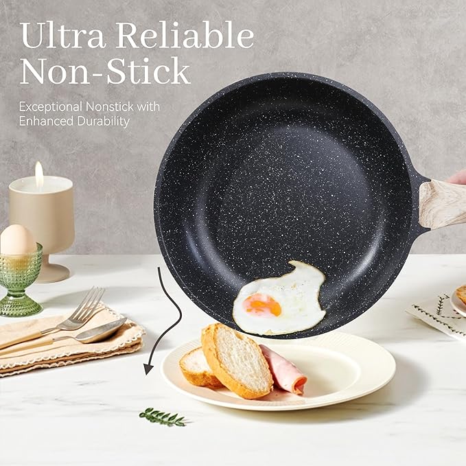 23Pcs Pots and Pans Set Non Stick Kitchen Cookware Sets Granite Induction Cookware Non Stick Cooking Set w/Frying Pans Saucepans Griddle EggPan (Black)
