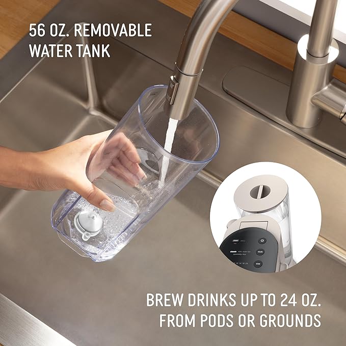 Ninja Pod &amp Grounds Specialty Single-Serve Coffee Maker K-Cup Pod Compatible Brews Grounds Compact Design Built-In Milk Frother 56-oz. Reservoir 6-oz. Cup to 24-oz. Mug Sizes Stone PB051ST