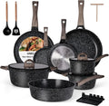 Ceramic Cookware Set 22 Piece Nonstick Pots and Pans Set Non Stick Kitchen Cooking Sets 8Frying Pans with LidBlack Granite Non-Toxic Induction Kitchen Cookware w/Glass Lids PFOS/PFOA-Free