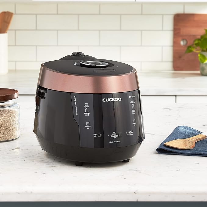 CUCKOO High Pressure Rice Cooker 6-Cup Uncooked / 12-Cup Cooked with Nonstick Inner Pot Versatile Rice Maker with 12 Menu Options and Steam Plate Fuzzy Logic Tech Voice Guide Black (CRP-P0609S)