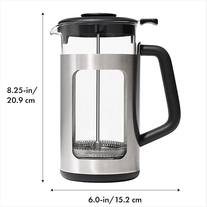 OXO Brew Adjustable Temperature Kettle Electric Clear &amp Brew Stainless Steel French Press Coffee Maker – 32oz