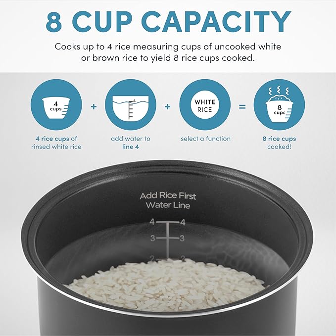 AROMA Digital Rice Cooker 4-Cup (Uncooked) / 8-Cup (Cooked) Steamer Multicooker Slow Cooker Oatmeal Cooker Auto Keep Warm 2 Qt Stainless Steel Exterior