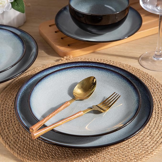 LERATIO Ceramic Dinnerware Sets for 12 36 Pieces Plates and Bowls Sets Dishwasher&ampMicrowave Safe&ampOven Safe-Service for 12-36pcs-Dreamy Moonlight-Gray White