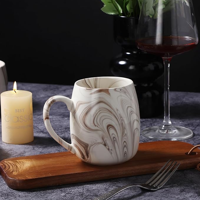 Marble Pattern Dinnerware Set 16 Piece Ceramic Dishes and Mugs Modern Swirl Design Beige and Brown