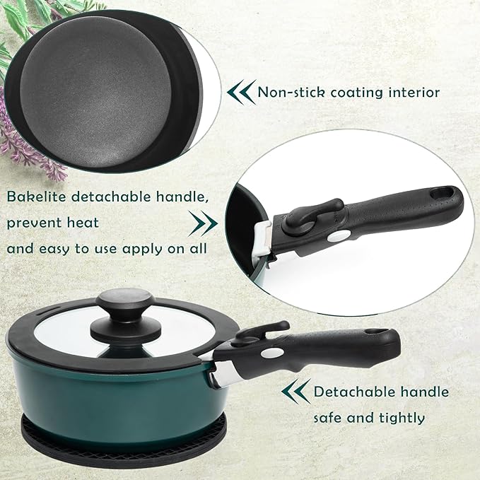 Moss &amp Stone Aluminum Pots And Pans Set Nonstick Removable Handle Cookware Stackable  Dishwasher Safe Induction Camping Cookware Set. (10 Pieces Blue)