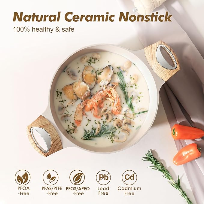 SENSARTE 17 Piece Ceramic Pots and Pans SetDishwasher ＆ Oven SafeSENSARTE 4.5QT Ceramic Nonstick Stock Pot with LidPFOA PFAS PTFE Free