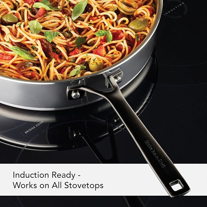 KitchenAid 5-Ply Clad Stainless Steel Stainless Steel Induction Saute Pan with Lid 5 Quart - Polished Stainless Steel