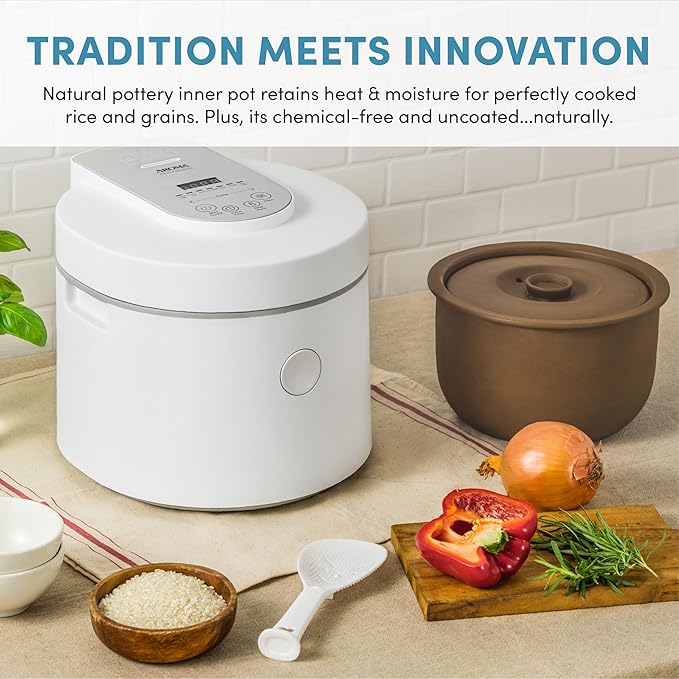 AROMA® Professional Rice Cooker with Purple Clay Cooking Pot 6-Cup (Uncooked) / 12-Cup (Cooked) Healthy Grain Multicooker Natural Ceramic 3 Qt White ARC-7206P
