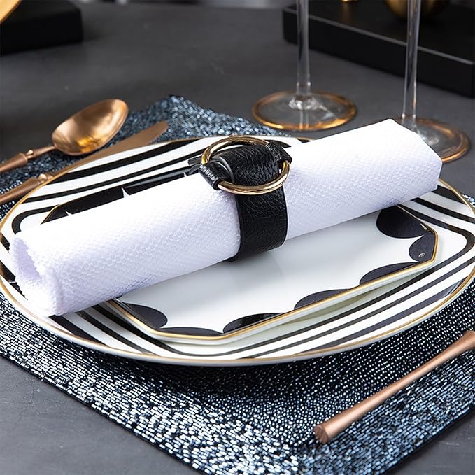 gold trim dinnerware set service for 2 8 pieces black and white ceramic plate set bone china plate and cup sets for hotel birthday Mother's Day