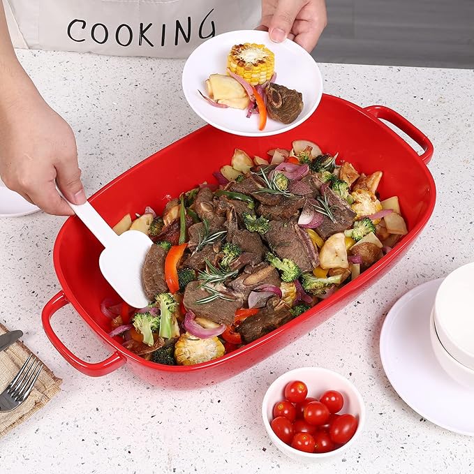 6 Quart Large Rectangular Baking Dish 16x11 Inches Ceramic Baking Pan Casserole Dish for CookingKitchen and Daily Use Safe for Oven Microwave Refrigerator Disinfection Cabinet and DishwasherRed