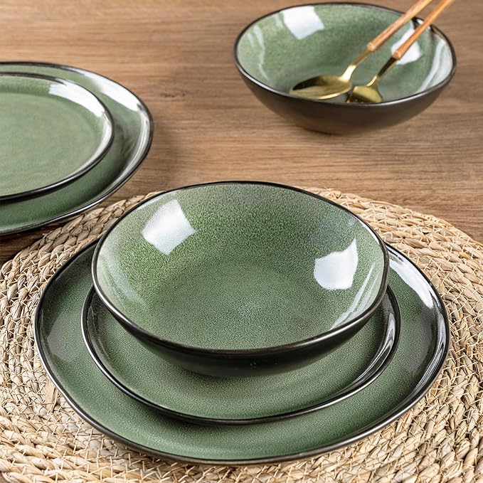 AmorArc Ceramic Dinnerware SetsHandmade Reactive Glaze Stoneware Plates and Bowls SetsHighly Scratch Resistant | Dishwasher &amp Microwave Safe Dishes SetService for 4 (12pc)