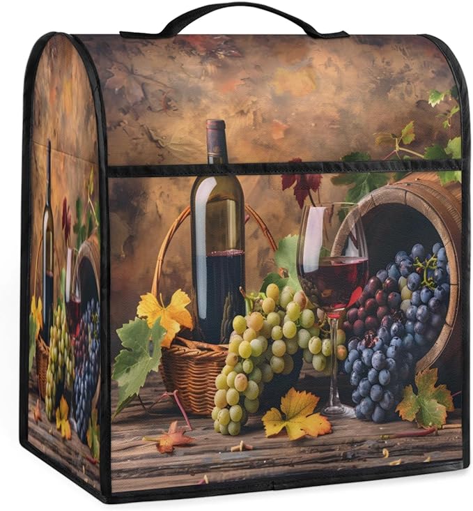 Kitchen Aid Mixer Cover Grapes Wine Fruit Stand Mixer Cover Compatible with 6-8 Quarts Stand Mixers Dust Covers with Zipper Pocket Foldable Washable Kitchen Aid Organizer Bag