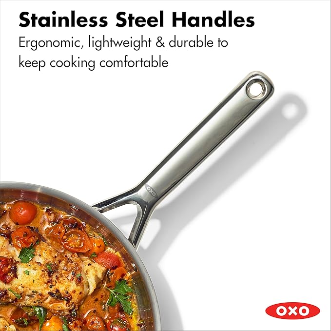 OXO 13 Piece Stainless Steel Cookware Set Tri-Ply Multiclad Pots &amp Pans PFAS-Free Ceramic Nonstick Coated Frying Pans Induction Compatible Dishwasher &amp Oven Safe Sauce Stock Saute Silv