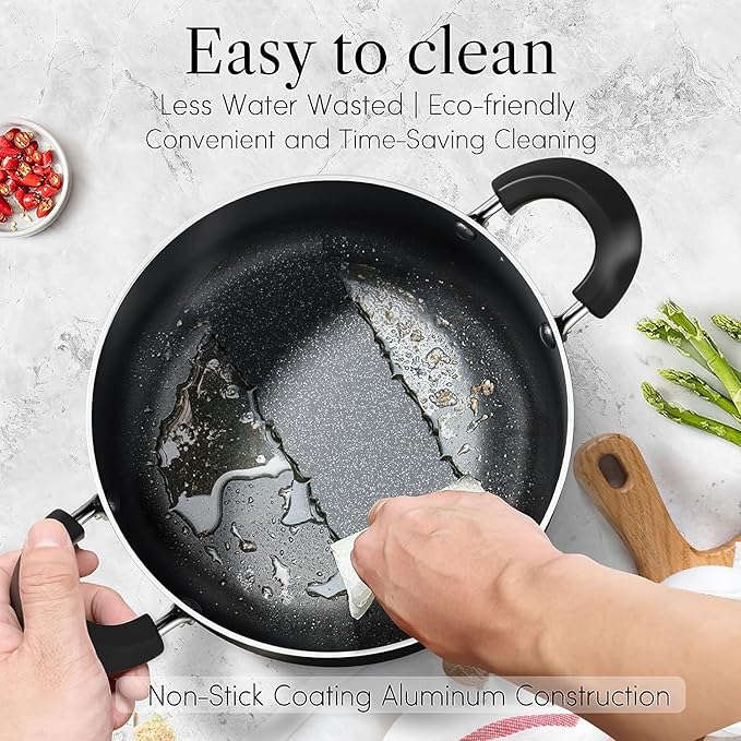 Cook N Home Basics Nonstick Frying Pan Set 8/9.5/11-Inch 3-Piece Non Stick Saute Fry Pan Skillet Set Black