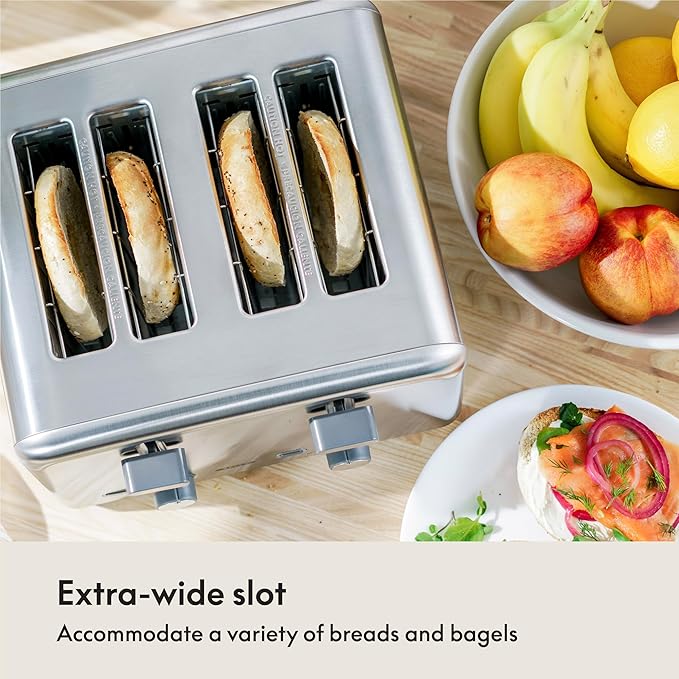 bella 4 Slice Toaster with Auto Shut Off Extra Wide Slots and Removable Drop-Down Crumb Tray with Cancel and Reheat Function For Texas Toast Large Bread &amp Bagel Stainless Steel