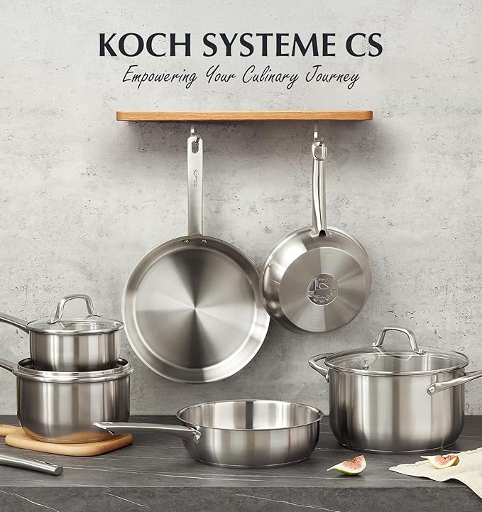KOCH SYSTEME CS Stainless Steel Pots and Pans Set 10 Piece Stainless Steel Cookware Set for Professional Cooking Kitchen Cookware Sets Induction Compatible Cookware Set 10 Pcs Pots and Pans