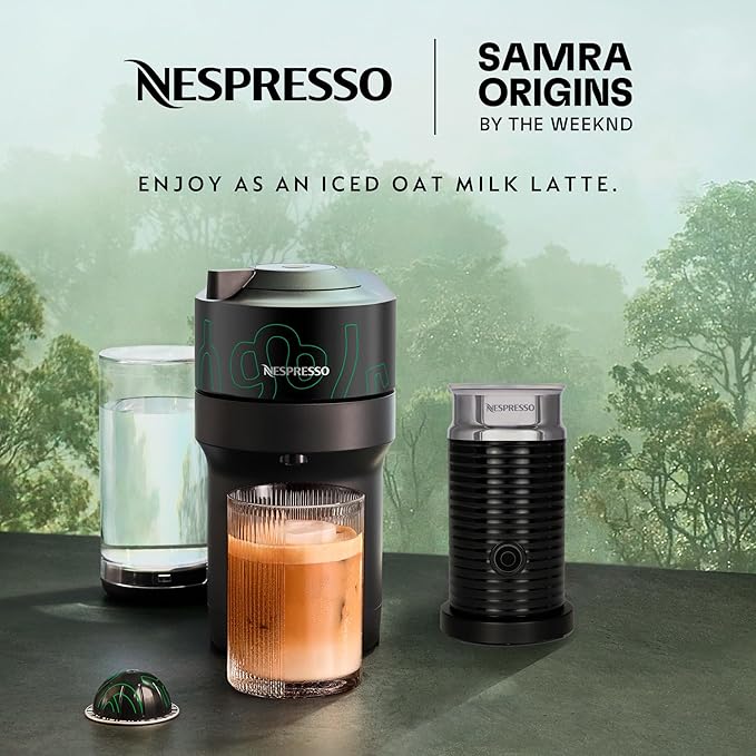 Nespresso Vertuo Pop+ Coffee and Espresso Maker by Breville Samra Origins by The Weeknd Vertuo Metad Green Machine and Nespresso Aeroccino3 milk frother