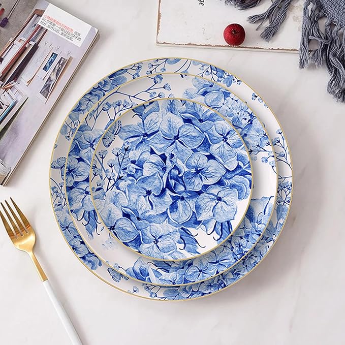 Bone China Dinnerware Sets Service for 4Delicate afternoon tea Dinnerware SetSteak Dinner Plates Dish Set Includes coffee cupIntegrates the nature European blue hydrangea flower