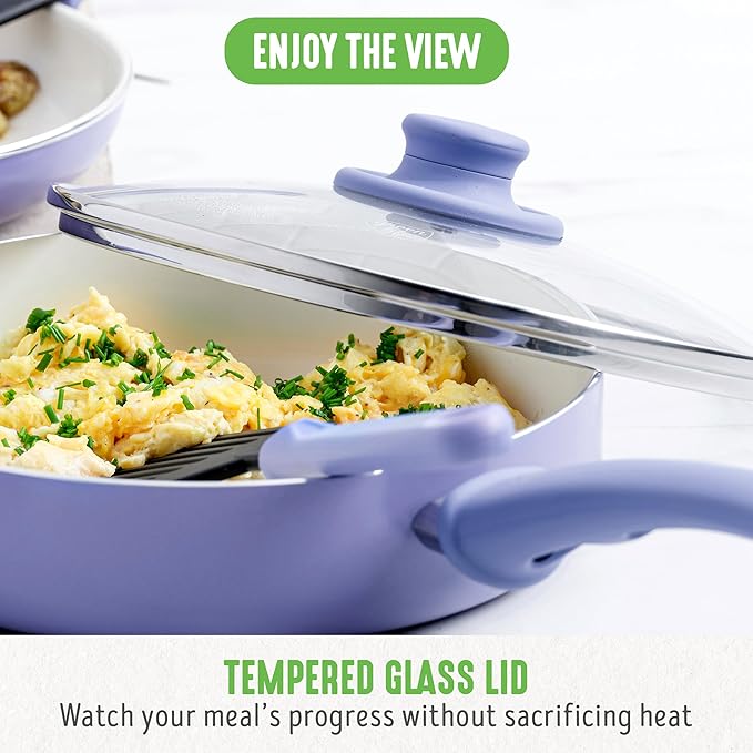 GreenLife 16 Piece Nonstick Cookware Set Soft Grip Non-Toxic PFAS-Free Ceramic Pots &amp Pans Dishwasher &amp Oven Safe Frying Sauce Utensils Glass Lids Stay-Cool Handles Wobble Free Periwi