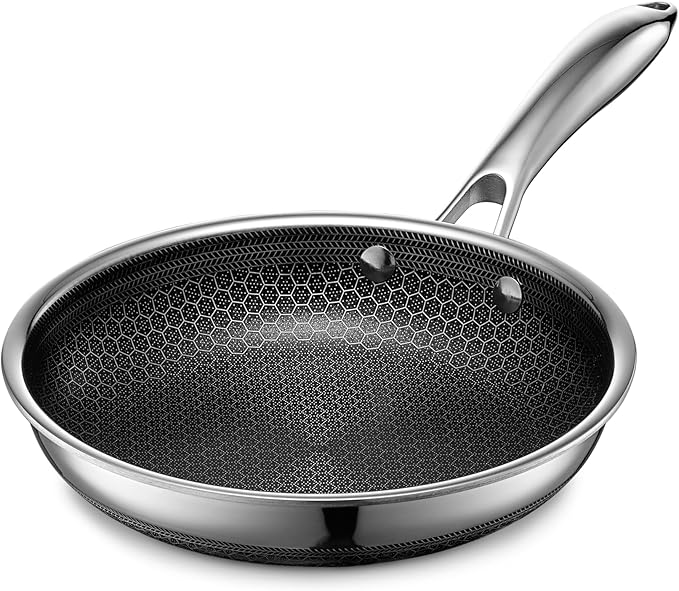 HexClad Hybrid Nonstick 3-Piece Cookware Set 8 Pan 8 Lid and 12 Griddle Stay-Cool Handles Dishwasher and Oven-Safe Induction Ready Compatible with All Cooktops