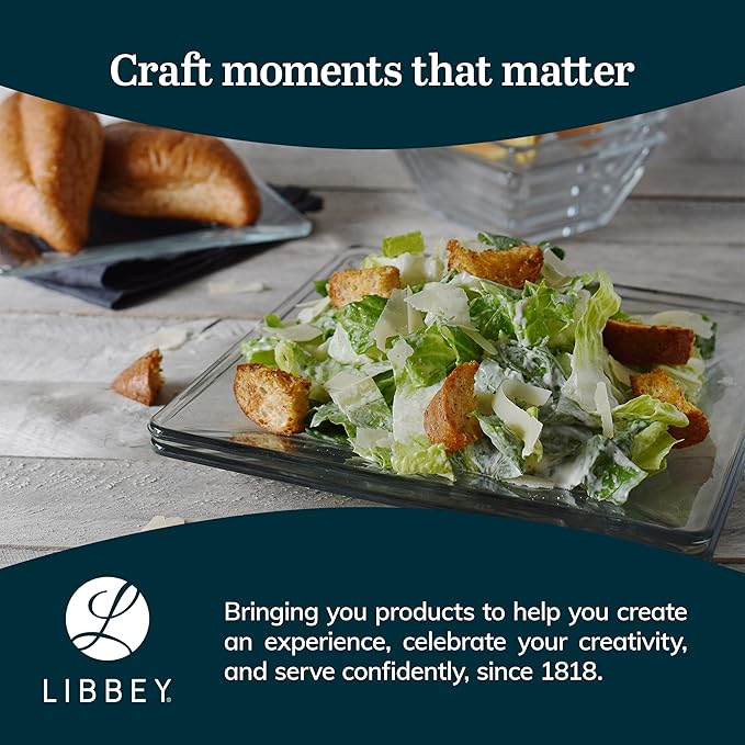 Libbey Tempo Glass Dinnerware Set Sleek Square Clear Glass Plates and Bowls Set of 12 Dishwasher Safe Dinnerware for Parties or Everyday Use