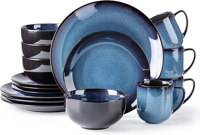 LERATIO Ceramic Dinnerware Sets for 416-Piece Reactive Glaze Plates and Bowls Set with MugsHighly Chip and Crack Resistant | DishwasherMicrowave &amp Oven Safe Dishes set-Blue