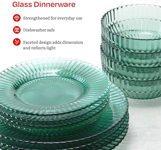 Eater x Zwiesel Fortessa Seraphina Glass 12 Piece Dinnerware Set (Service for 4) Verde Green