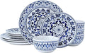 Pfaltzgraff Medallion Radiance 12 Piece Stoneware Dinnerware Plate Bowl Dish Set Service for 4 Blue