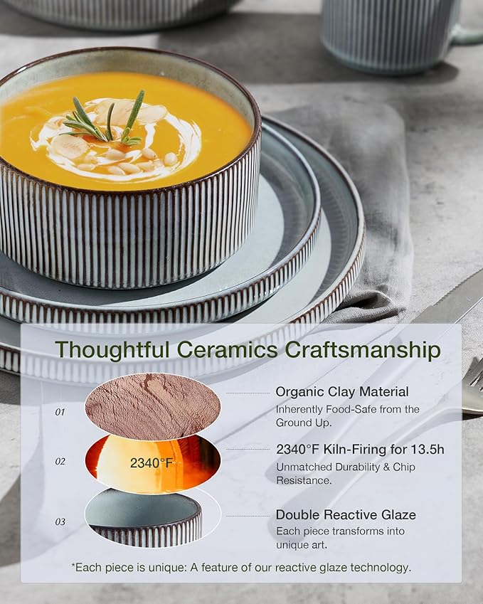 famiware Star Plates and Bowls Sets Modern Stoneware Dinnerware Sets for 6 18-Piece Kitchen Dish Set - Chip and Scratch Resistant Microwave and Dishwasher Safe Tableware Smoky Blue
