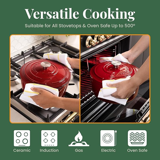 Larder &amp Vine Enameled Cast Iron Dutch Oven Pot with Lid | Bread Baking | Compatible on All Cooktops &amp Oven Safe to 500° F | Great for Sourdough Bread | Cabernet