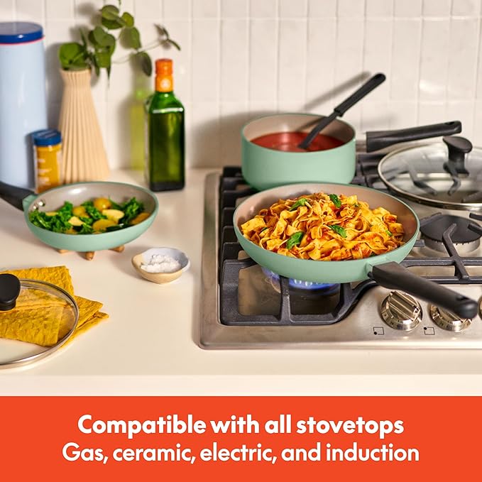 bella 21 Piece Kitchen Set with EverGood™ Ceramic Nonstick Coating Dishwasher &amp Oven Safe All Stovetops Compatible Tempered Glass Lids &amp Cool Touch Handles Seaglass