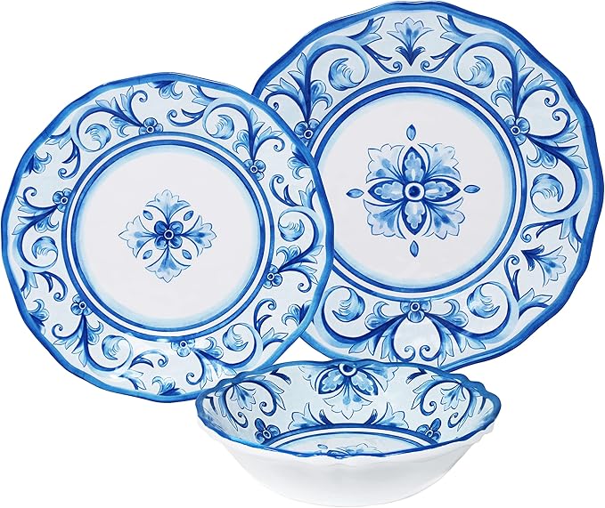 Le Cadeaux 18 Piece Luxury Melamine Dinnerware Set Service for 6 Mallorca