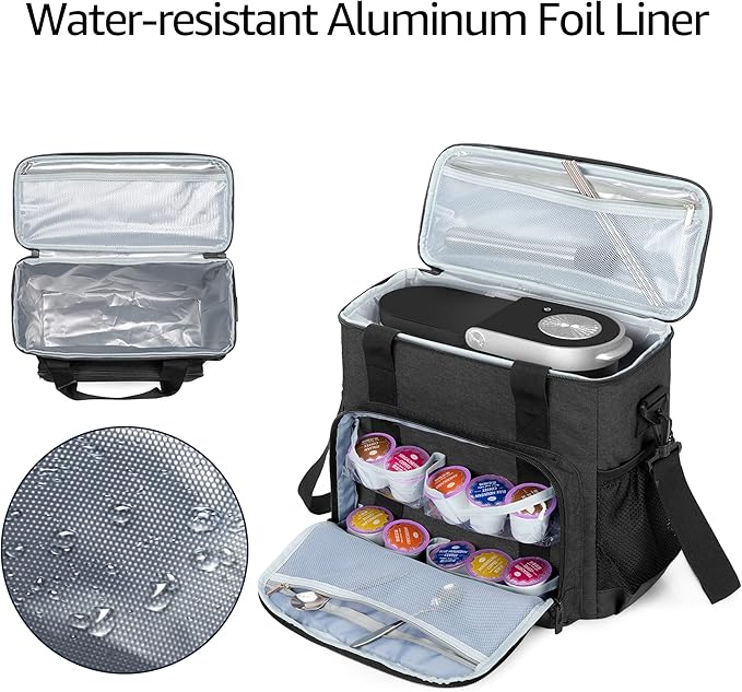 CURMIO Coffee Maker Carrying Bag Compatible with Keurig K-Mini or K-Mini Plus Single Serve Coffee Brewer Carrying Case with Pockets for K-Cup Pods Travel Mugs