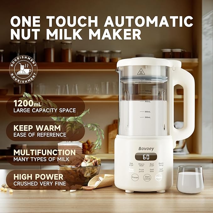 Nut Milk Maker Machine8 in 1 New Upgrade Soy Milk Maker Automatic for AlmondOatPlant-Based Milk and Non-Dairy Beverages40oz Almond Milk Maker Machine with Delay Start/Self Clean/Boil Water