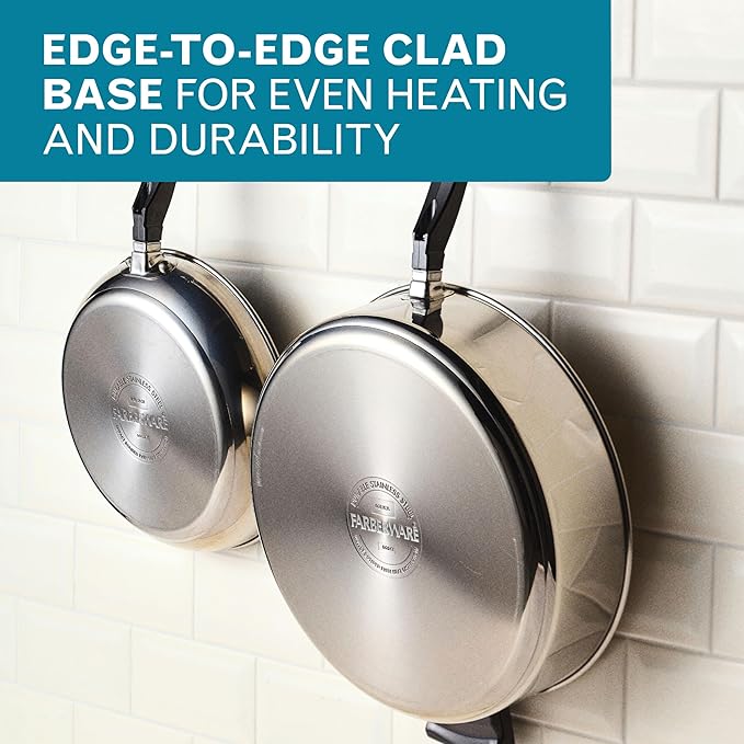Farberware Classic Series Anniversary Edition Stainless Steel Sauté Pan and Lid with Helper Handle Induction Suitable 6 Quart Jumbo Cooker Metal Utensil Safe - Stainless Steel