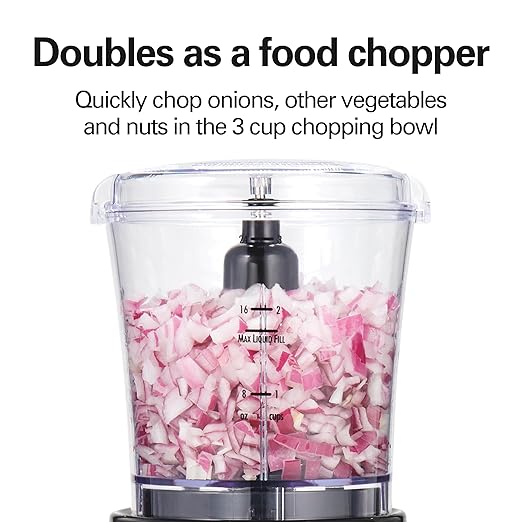 Hamilton Beach Power Elite Blender for Smoothies with 3-Cup Vegetable Chopper Mini Food Processor 40oz Glass Jar 12 Functions for Puree Ice Crush Black and Stainless Steel (58149)
