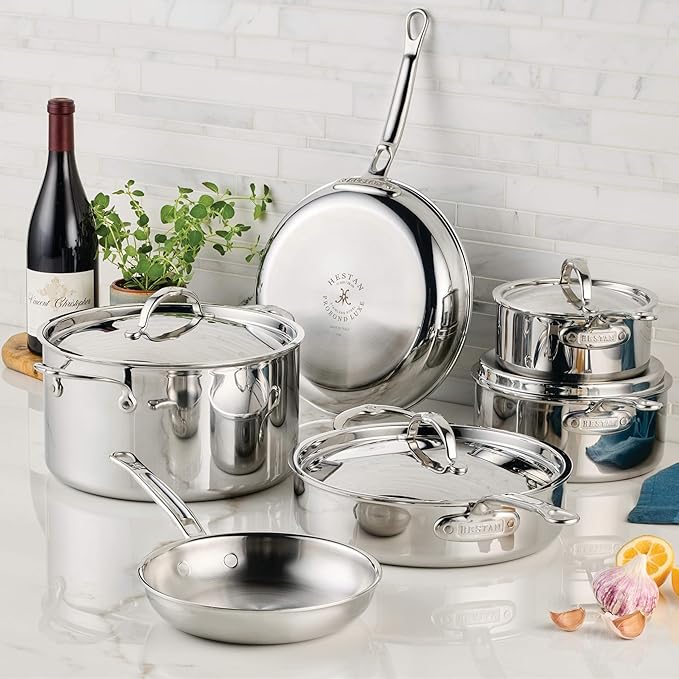 Hestan ProBond Luxe 10-Piece Cookware Set Professional Clad Stainless Steel ProCore Tri-Ply Clad Construction Polished Exterior Induction &amp Oven Safe