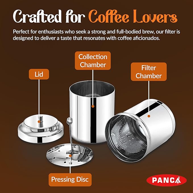 Stainless Steel South Indian Filter Coffee Maker | Traditional Drip Coffee Decoction Maker for Hot &amp Cold Coffee (600ML)