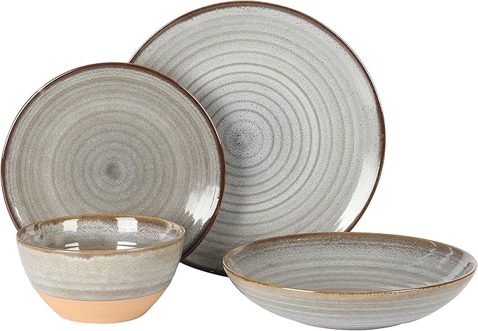 Gibson Elite Dreamweaver Double Bowl Terracotta Reactive Dinnerware Set - Grey Service for 4 (16pcs)
