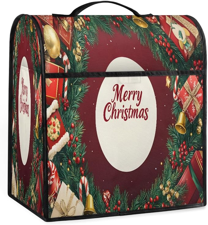 Kitchen Aid Mixer Cover Christmas Holly Xmas Stand Mixer Cover Compatible with 6-8 Quarts Stand Mixers Dust Covers with Zipper Pocket Foldable Washable Kitchen Aid Organizer Bag
