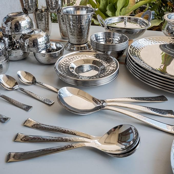 Indian Art Villa Stainless Steel Dinner Set/Thali Set of 52 Pieces Dinnerware Tableware Or Crockery