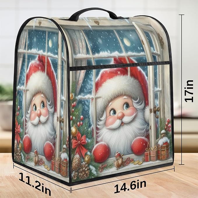 cfpolar Kitchen Aid Mixer Cover Compatible with 6-8 Quarts Holly Santa Claus Christmas Stand Mixer Cover Kitchen Aid Mixers Accessories Appliance Organizer Bag Dust Covers with Zipper Pocket