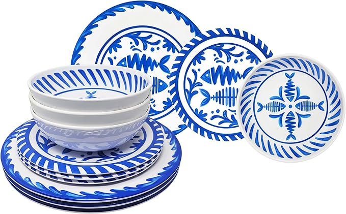 Le Cadeaux 12 Piece Luxury Melamine Dinnerware Set Service for 4 MEDITERRANEO