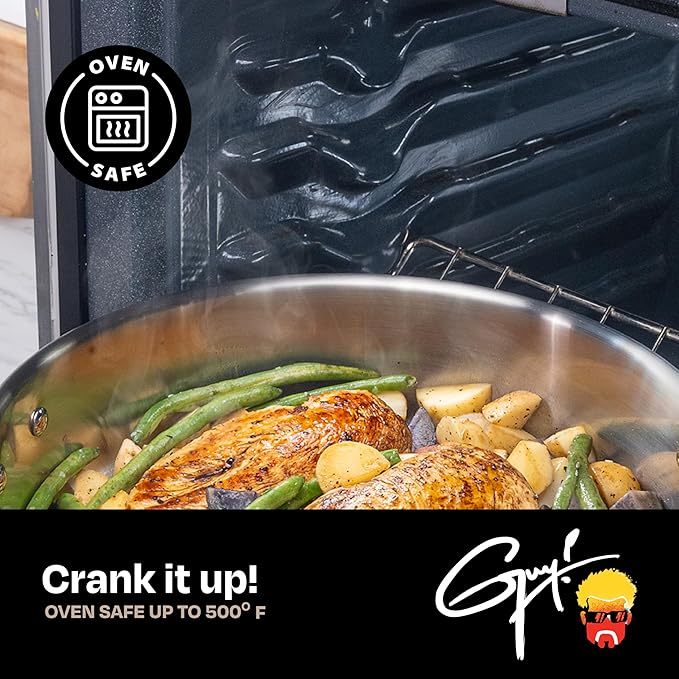 Guy Fieri's Flavortown 8-Quart Stainless Steel Stock Pot with Tempered Glass Lid - Kitchen Cookware with Tri-Ply Base Oven &amp Dishwasher Safe Compatible with Induction Gas &amp Electric Stoveto