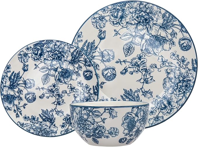 Godinger Dinnerware Set Banbury Porcelain Dinner Plate Salad Plate Soup Bowl - 12 Piece Set