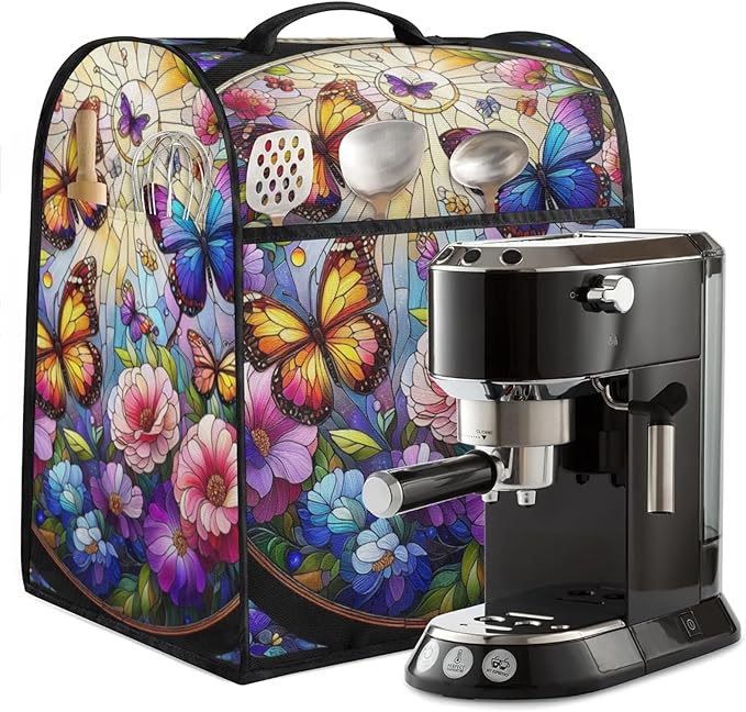 cfpolar Kitchen Aid Mixer Cover Compatible with 6-8 Quarts Butterfly Flower Glass Painting Stand Mixer Cover Kitchen Aid Mixers Accessories Appliance Organizer Bag Dust Covers with Zipper Pocket