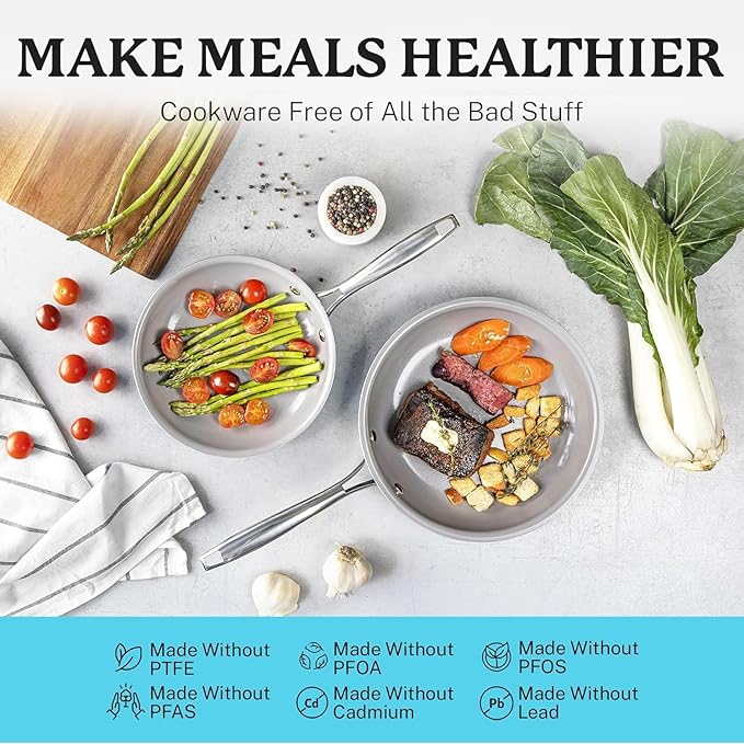 GOTHAM STEEL 15 Pc Ceramic Cookware Set Ceramic Pots and Pans Set Non Stick with Cooking Utensils and Steamer Non Toxic PFOA PFOS Free Premium Stay Cool Handles Oven &amp Dishwasher Safe Blue